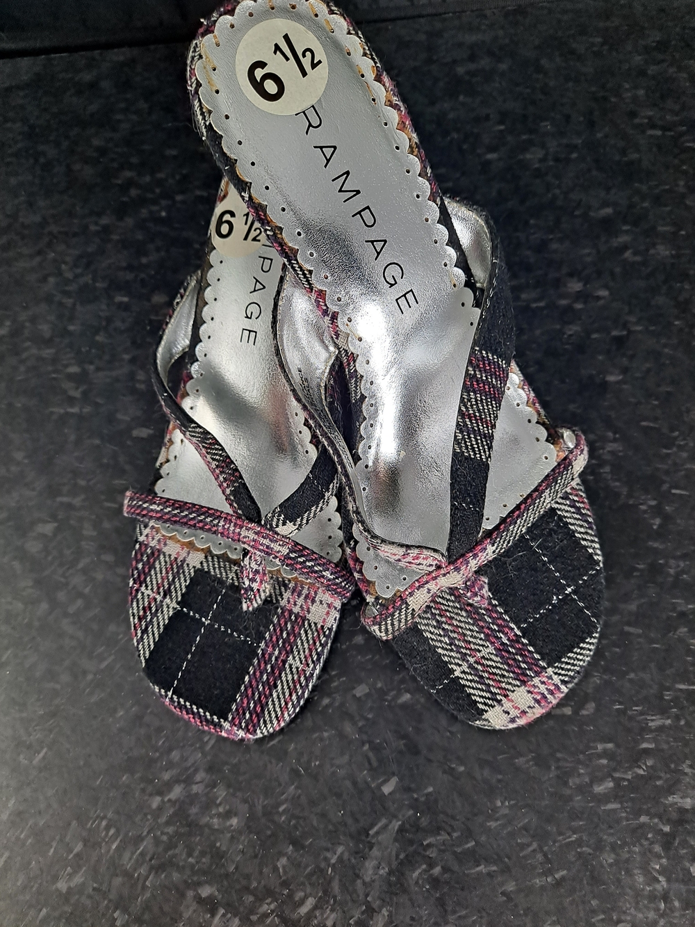 VINTAGE Y2K Rampage Women’s Black Plaid Slip-On Heels - Size 6.5